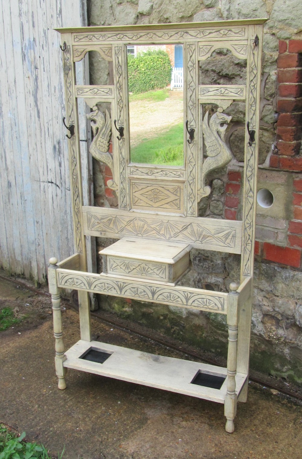 Victorian Carved Bleached Oak Hall Stand 