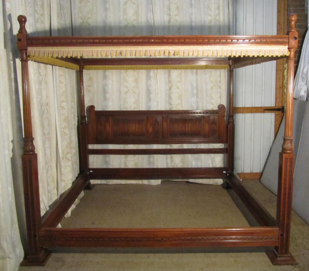 A Large Gothic Oak  4 Poster Double Bed