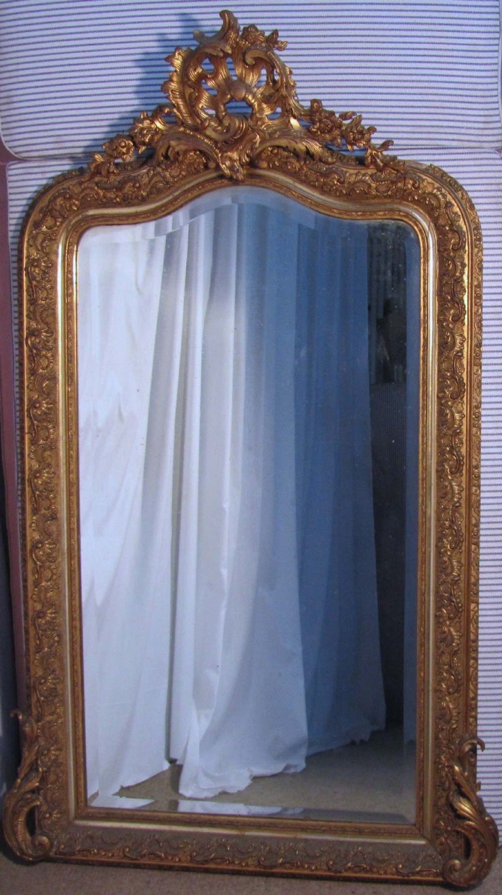 A Spectacular Large French Shabby Gilt Console Mirror