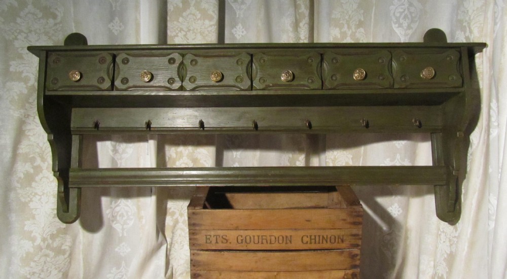 Continental Painted Pine Spice Drawers, Plate Rack and Hooks