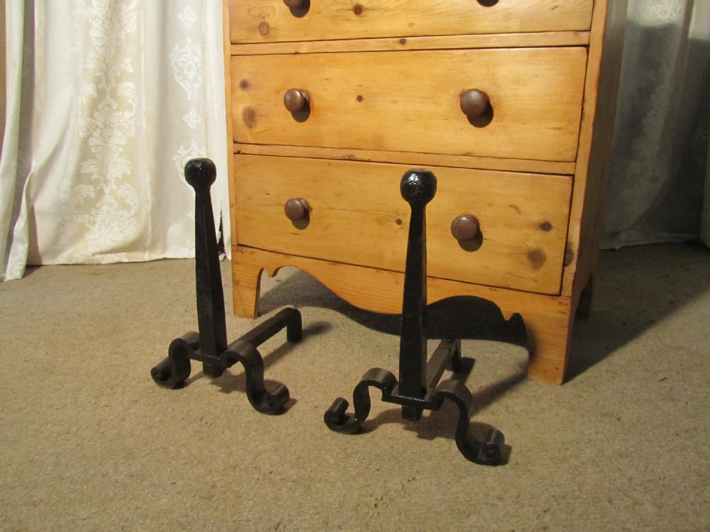 A Very Heavy Pair of French 19th Century Iron Andirons or Fire Dogs