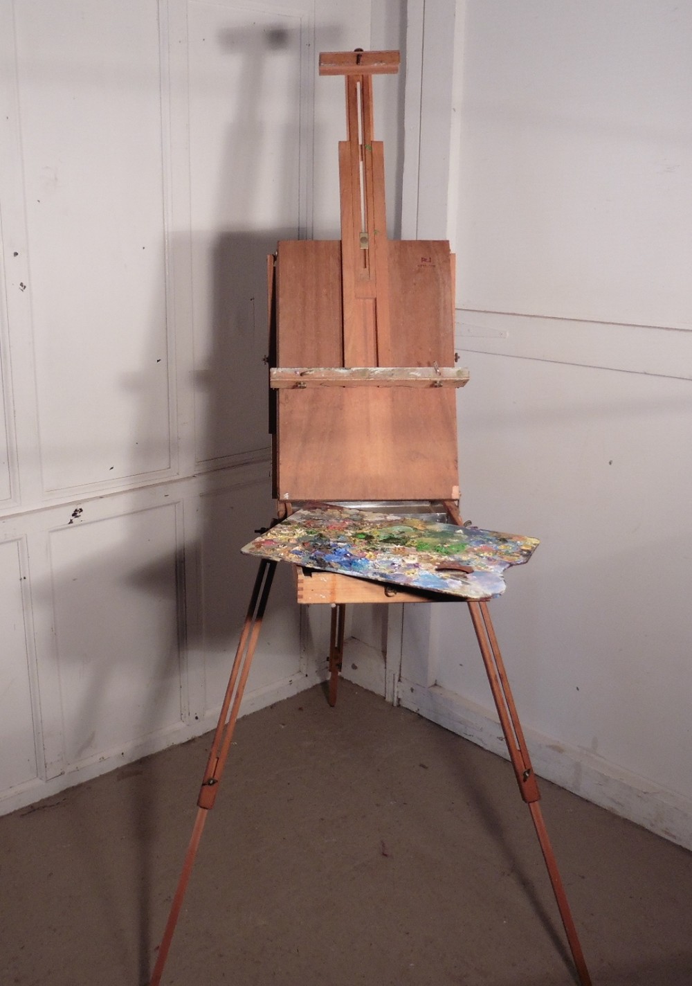 A French Folding Easel, Artists Suitcase Easel and Pallet 