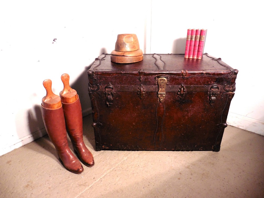 Spanish Leather Travel Trunk, Steamer Trunk