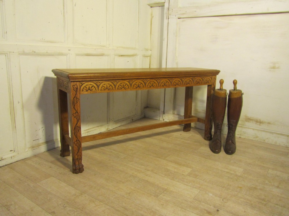 Victorian Carved Golden Oak Window Seat, Hall Bench