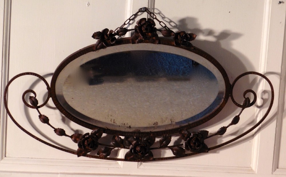 Very Unusual Art Deco Wrought Iron Wall Mirror