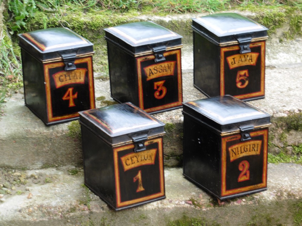 Set of 5 Victorian Grocers Tolewear Tea Canisters