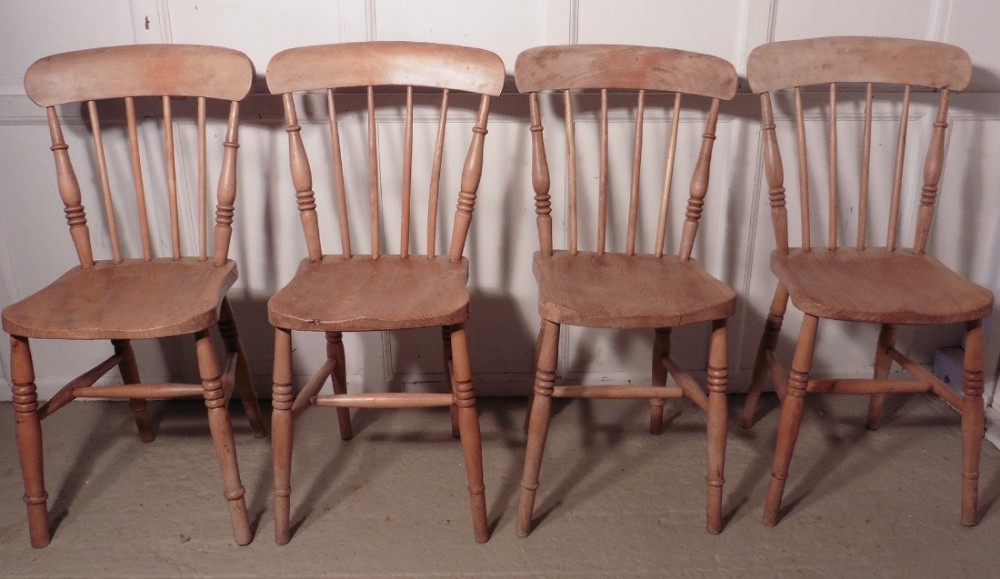 Set of 4 Victorian Elm Seated Stick Back Kitchen Dining Chairs86