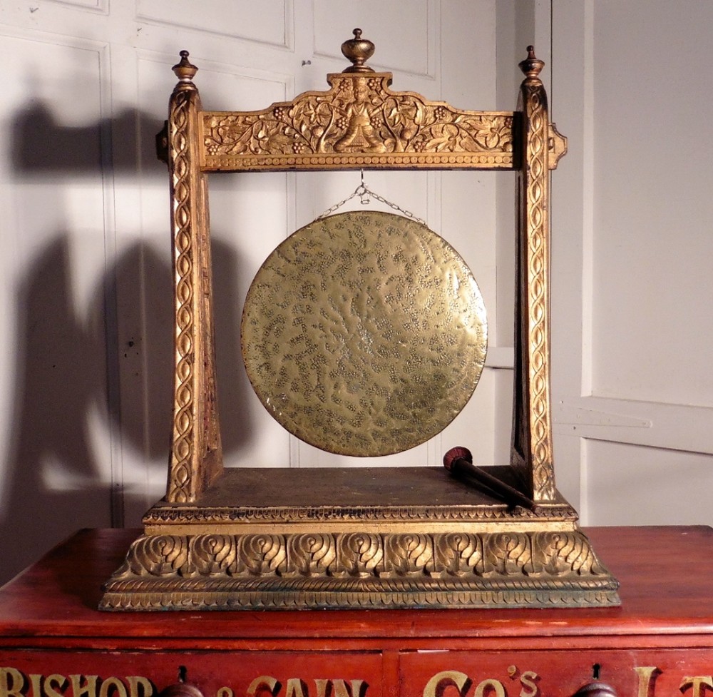 Carved Gilt Wood  Oriental Brass Table Gong