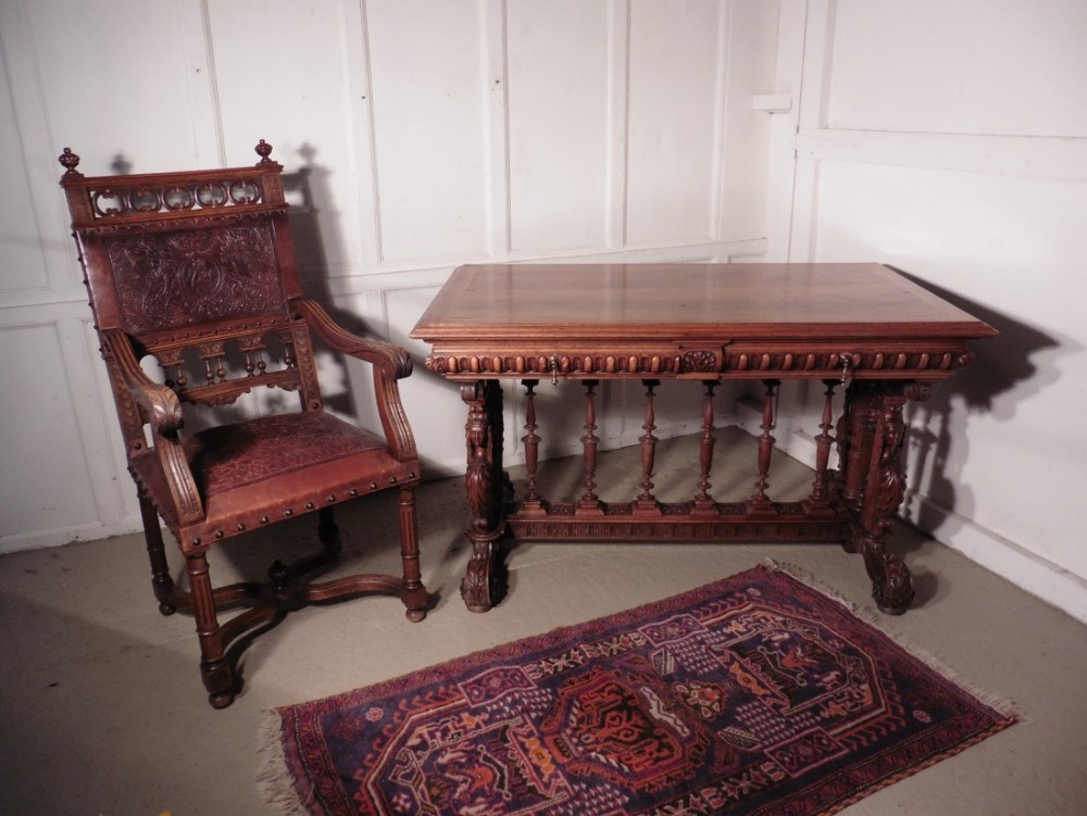 French Gothic Carved Hall or Centre Table 