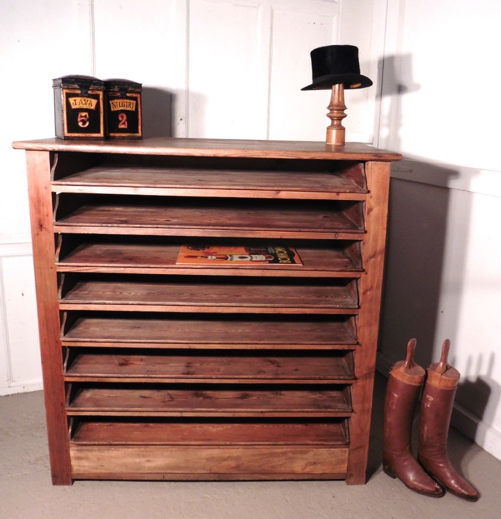 French Artist’s Plan Chest, Rustic Pine Storage Cabinet