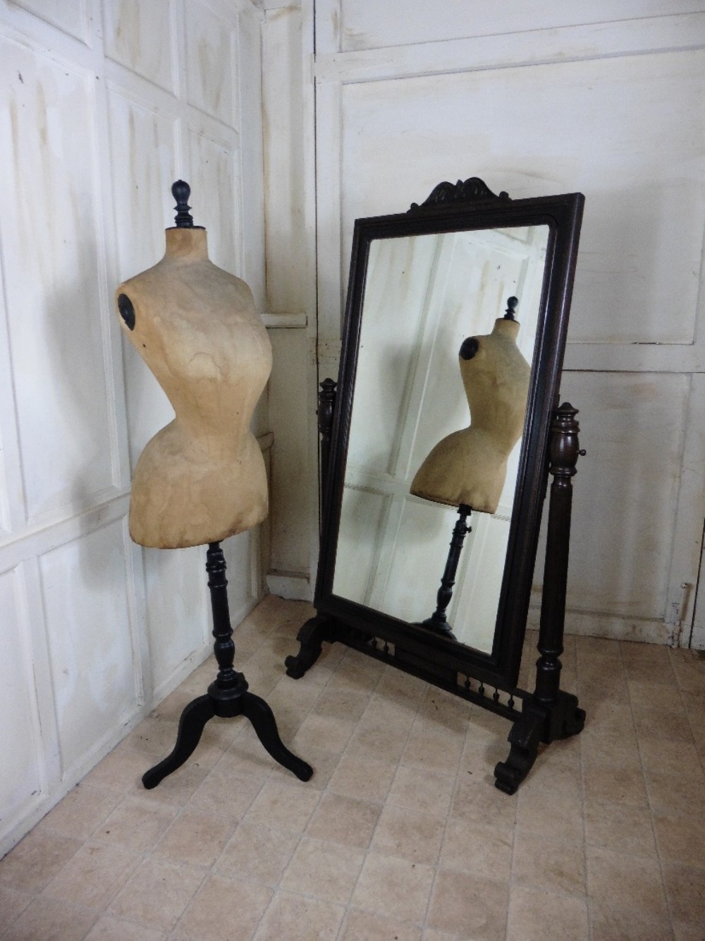 Large 19th Century Breton Oak Cheval Mirror  