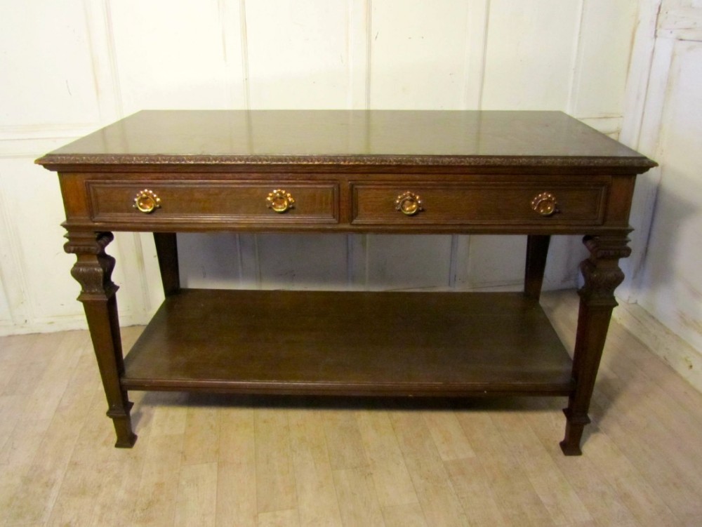 Gothic Arts and Crafts Oak Hall Table or Serving Table