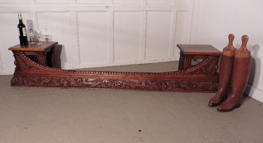 Large Carved Oak Club Fender, Inglenook Fireside Seat