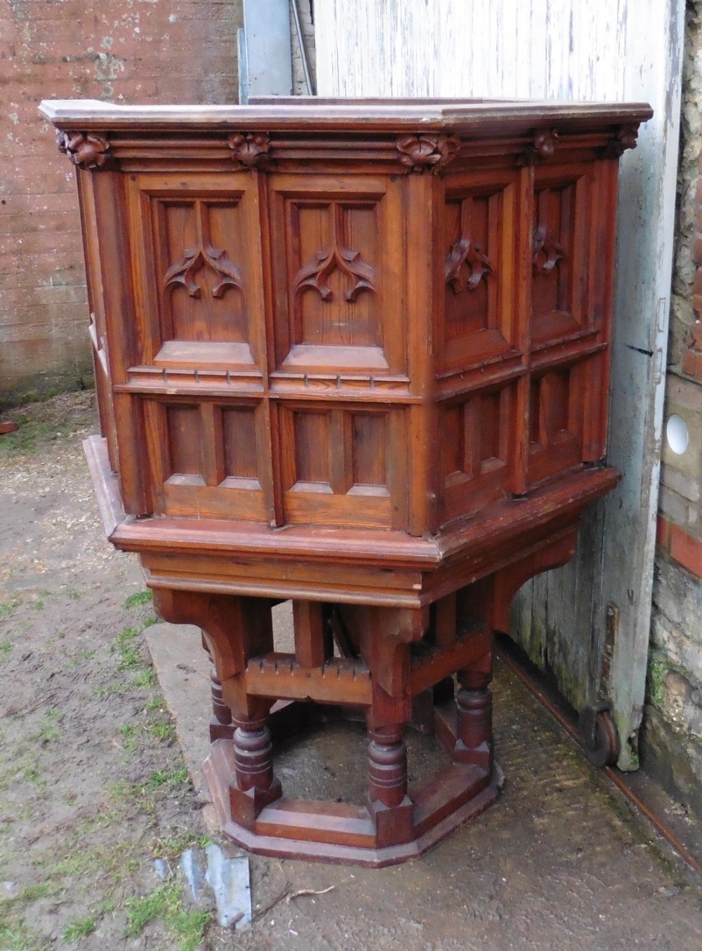 Victorian Gothic Pine Church Pulpit