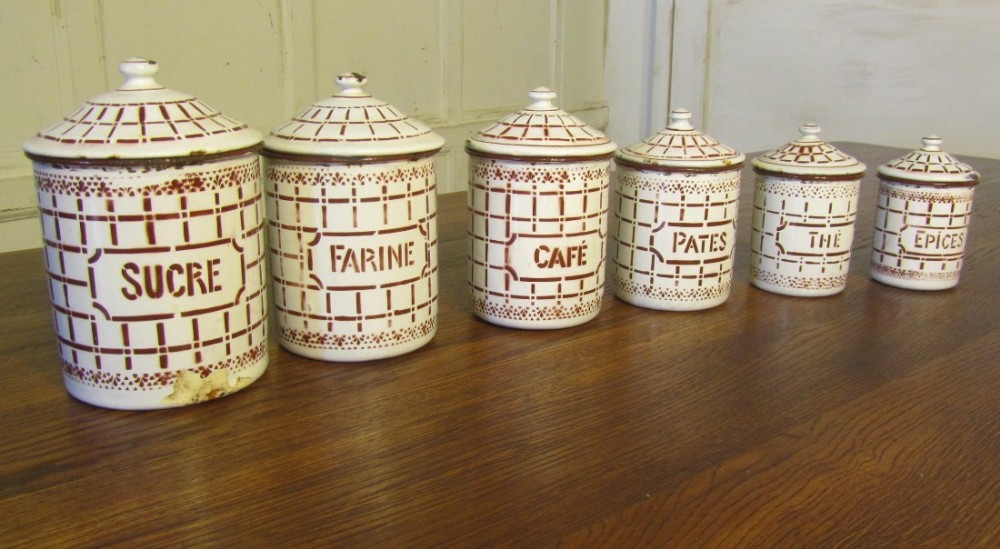 Lovely Set of French Enamel Food Canisters