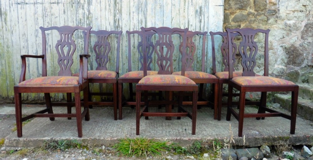 A Set of 7 Chippendale Mahogany Dining Chairs 