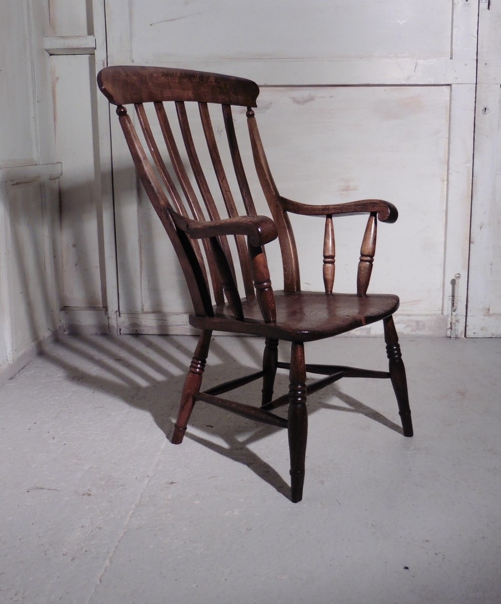 Victorian Beech and Elm Slat Back Carver Chair