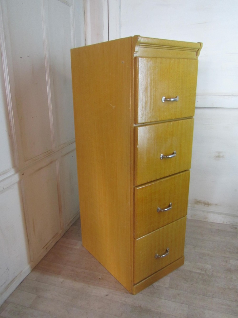 A Large Art Deco 4 Drawer Oak Filing Cabinet, in Original Scumble Paint