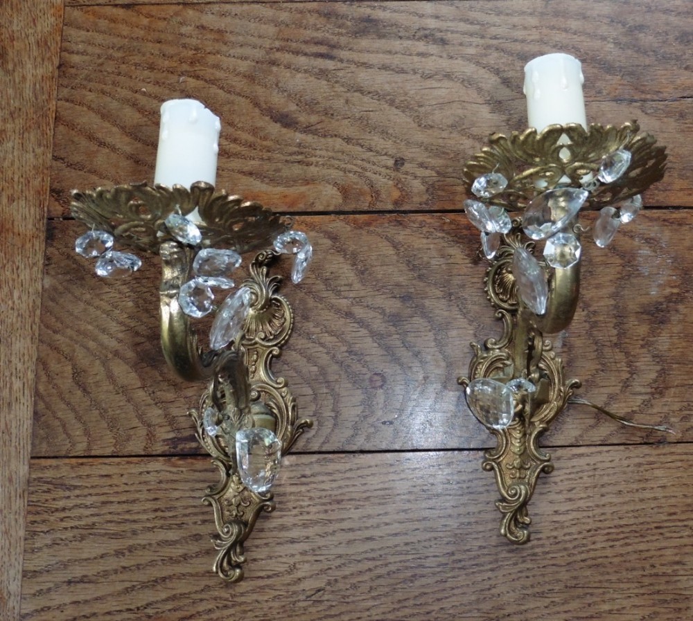 A Pair of French Brass Wall Light Chandeliers