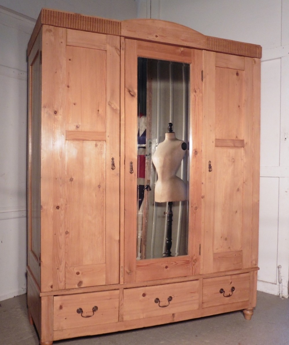 Large Stripped Pine Wardrobe Compactum,  