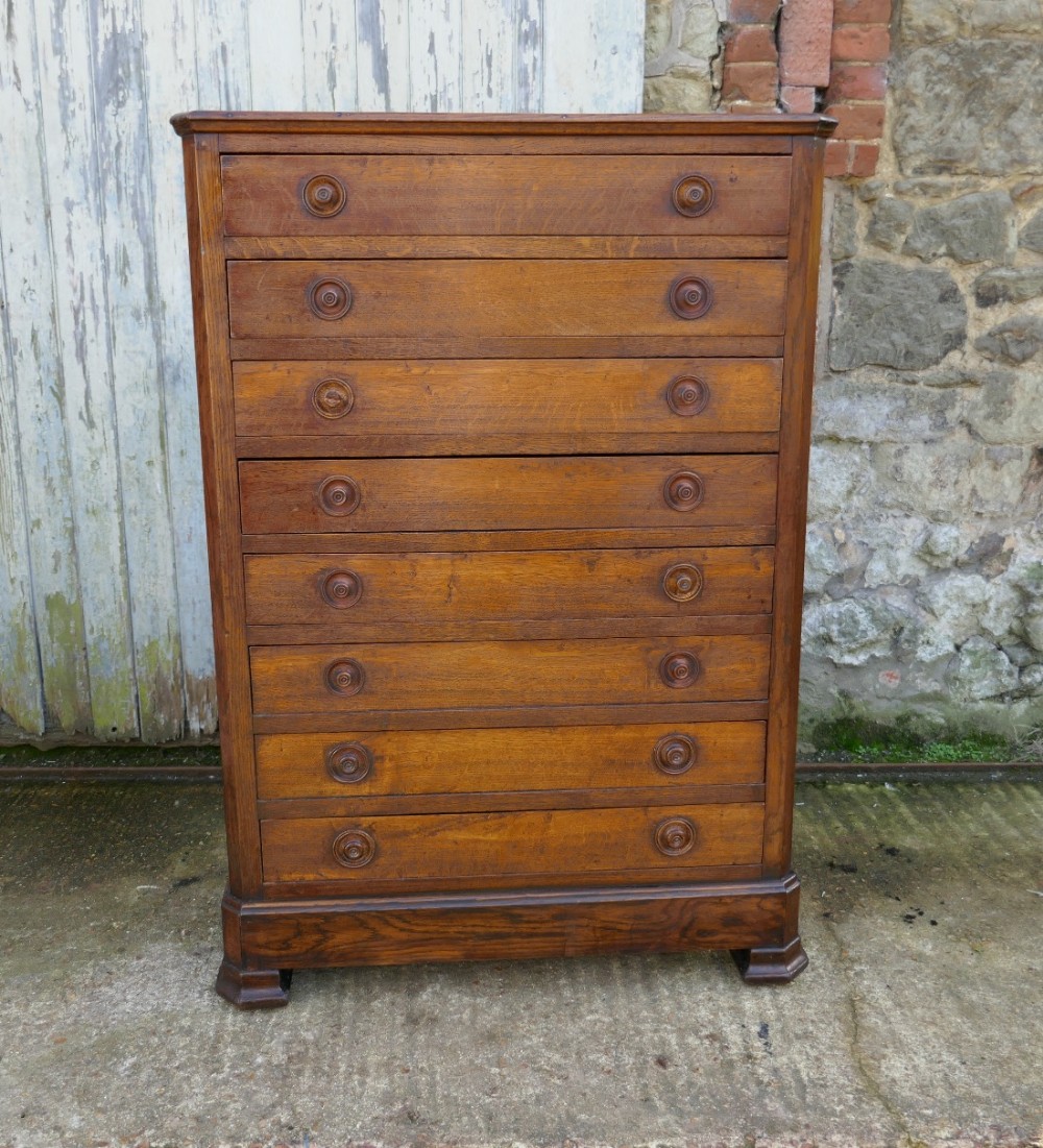 Victorian Golden Oak 8 Drawer Chest of Drawers, Collectors, Linen