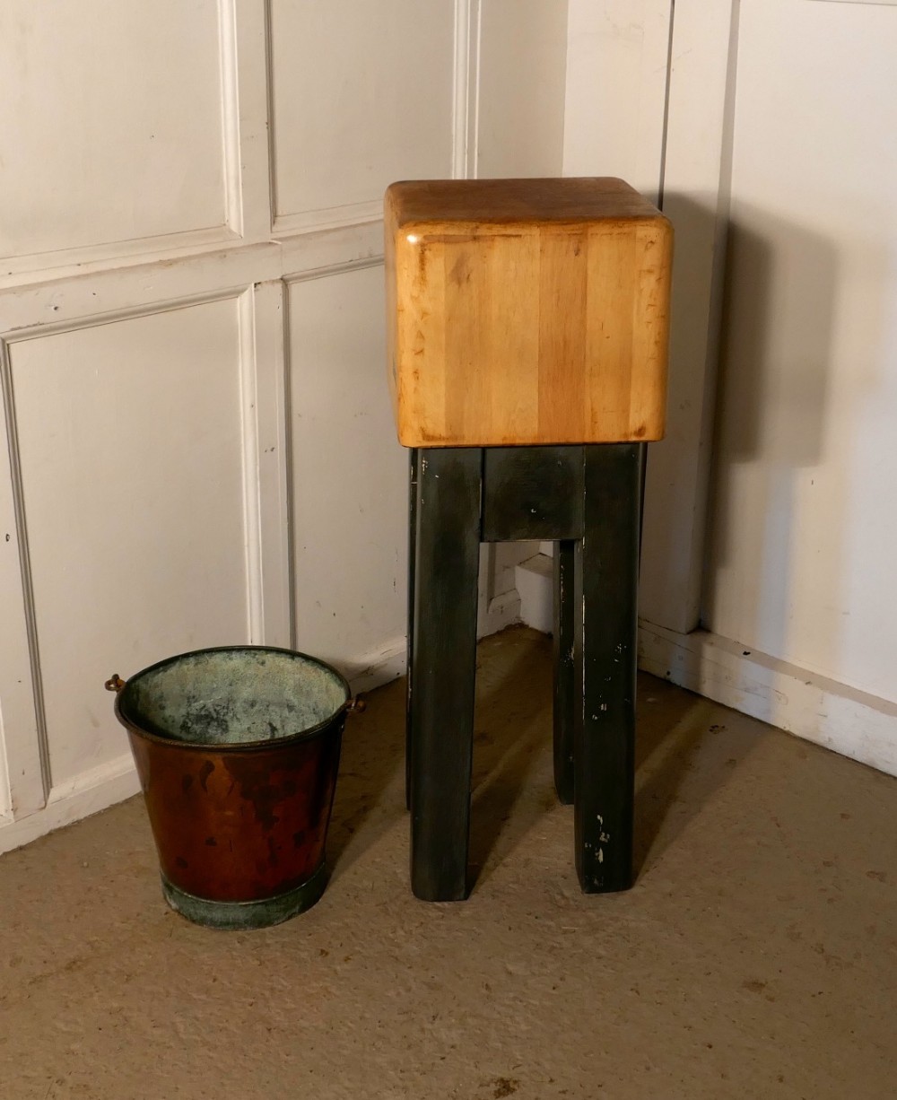 A French Vintage Sycamore Butchers Block with Black Legs