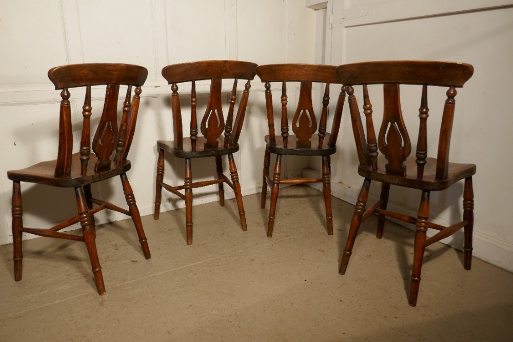 Set Of 4 Victorian Fiddle Back Farmhouse Kitchen Chairs 431664
