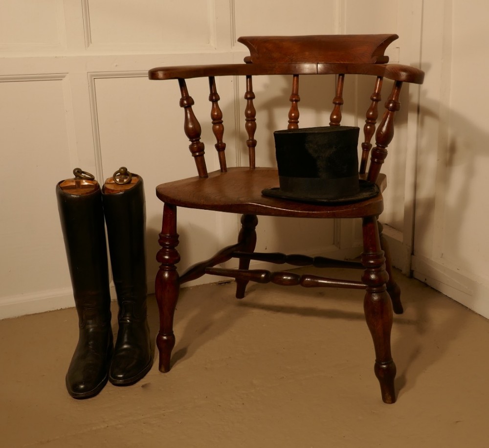 19th Century Elm & Ash Smokers Bow Office or Desk Chair