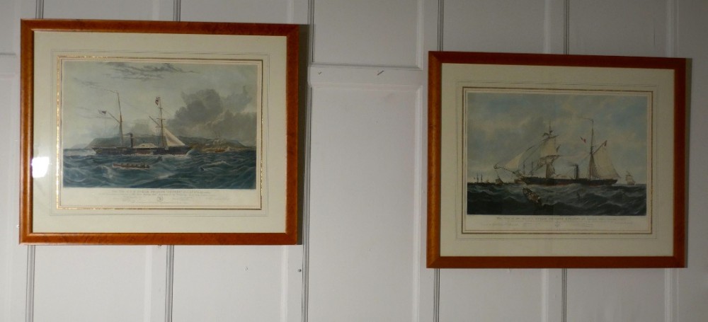 A Pair of Large Framed Coloured Prints of Steam Frigates 