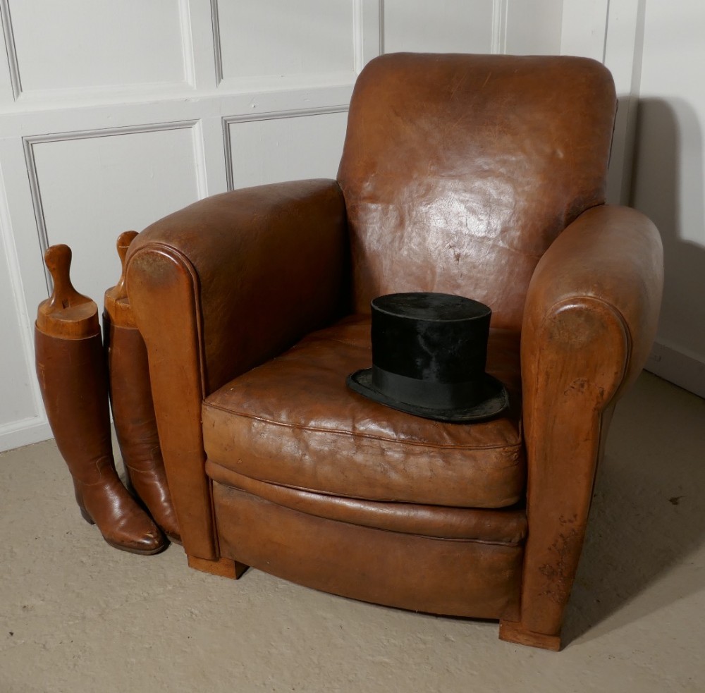 A Superb very stylish French Aged Leather Art Deco Club Chair