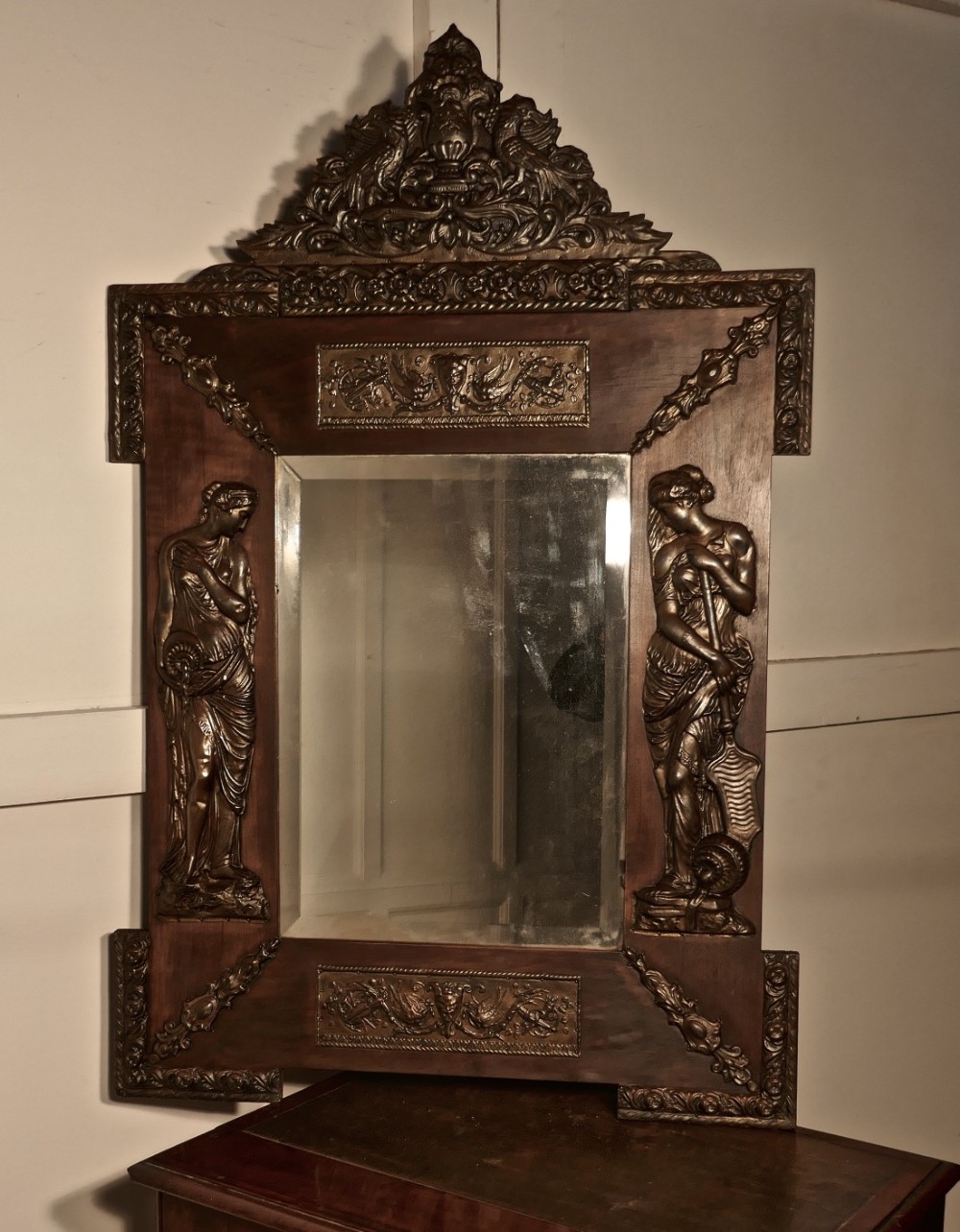 A Large Napoleon III French Bronze and Fruitwood Mirror