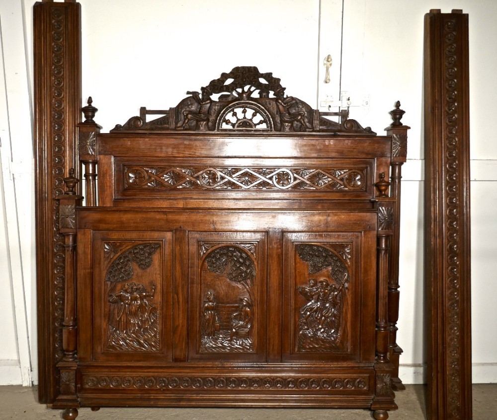 Breton Carved Oak Marriage Double Bed