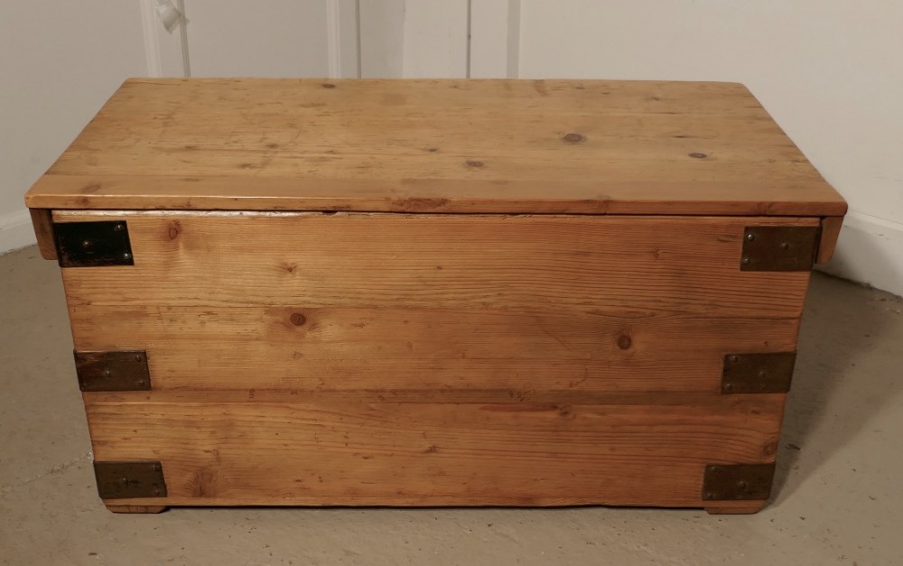 Small Victorian Iron Bound Pine Blanket box