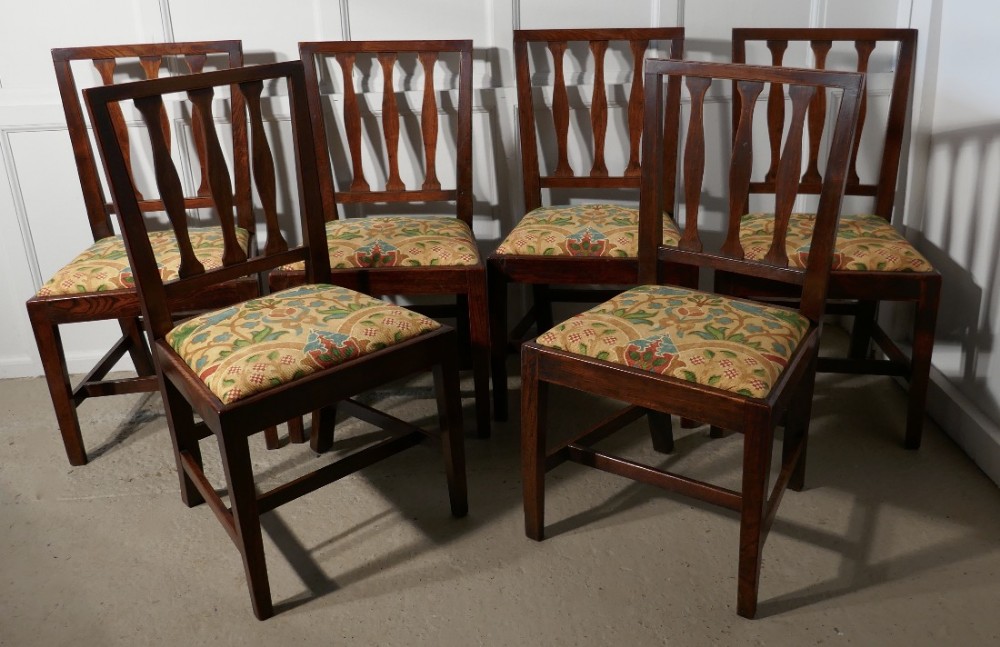 Set of 6 Georgian Elm Country Dining Chairs 