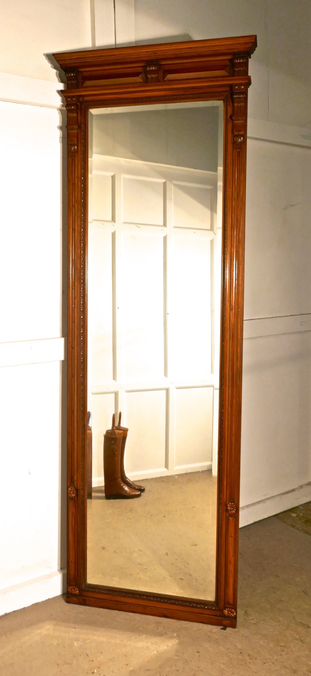 A Tall French Carved Walnut Wall Mirror, Pier Mirror