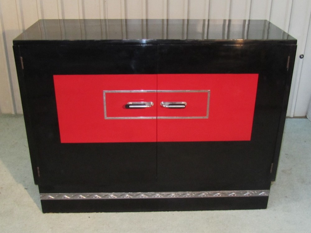 Black Lacquered Art Deco Sideboard Cabinet
