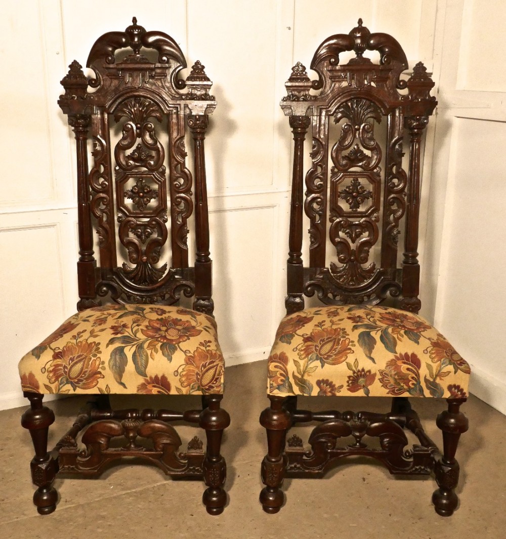 A pair of French Carved Oak Hall Chairs, Wedding Thrones 