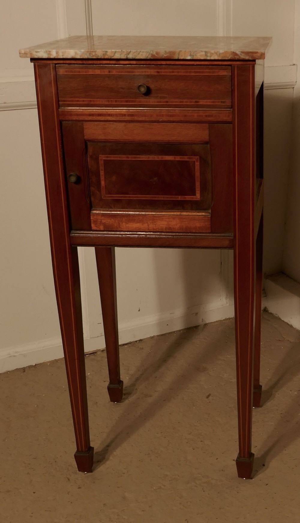 French 19th Century Inlaid Mahogany Bedside Cabinet  