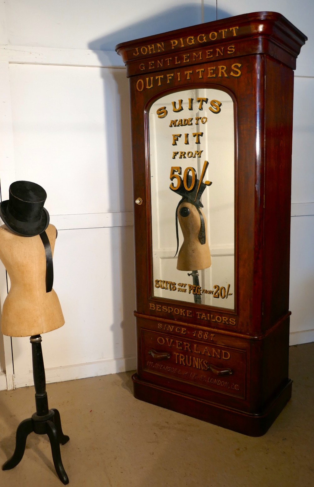 Victorian Mahogany Gentleman’s Wardrobe from a Gentleman’s Outfitter Shop Display