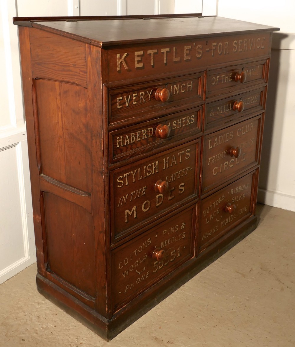 Victorian Pitch Pine Painted Haberdashers Shop Cabinet