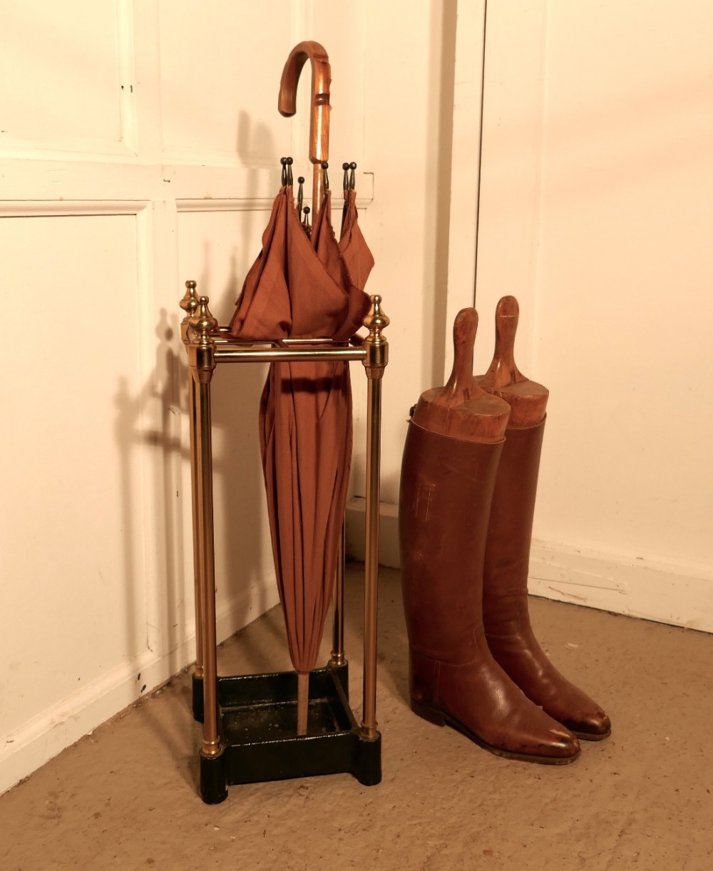 A Petit Victorian Brass and Cast Iron Walking Stick Stand or Umbrella Stand