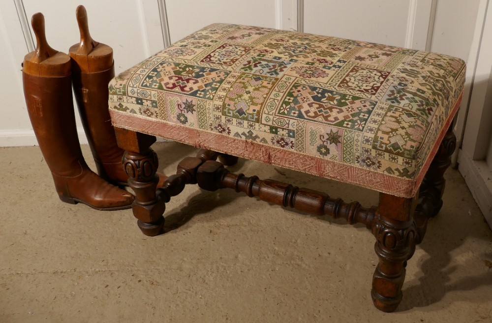 Victorian Oak Library Stool or Window Seat