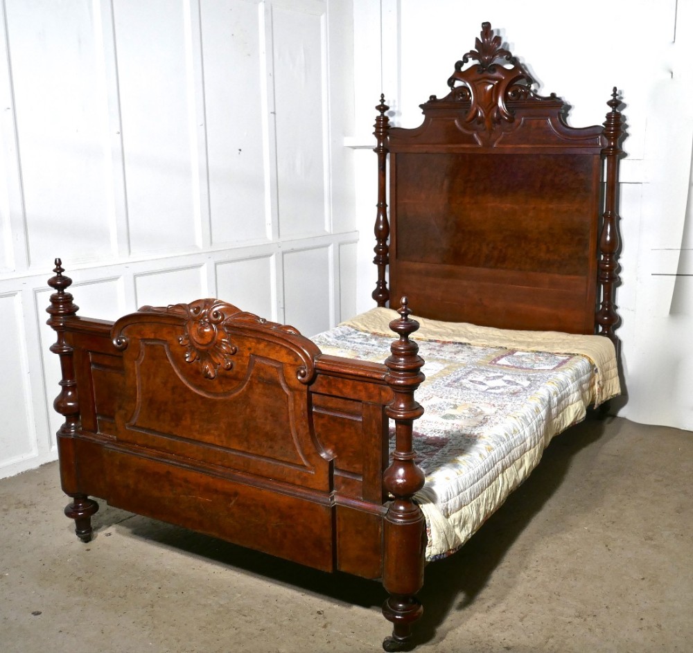 Large Single Burr Walnut Chateau Bed made in The Channel Islands 