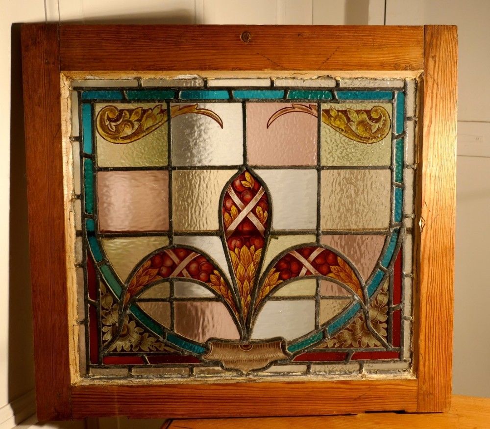 19th Century Art Nouveau Stained Glass Window, with Fleur des Lys 