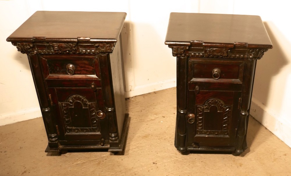 Pair of Gothic Oak Bedside Cupboards  