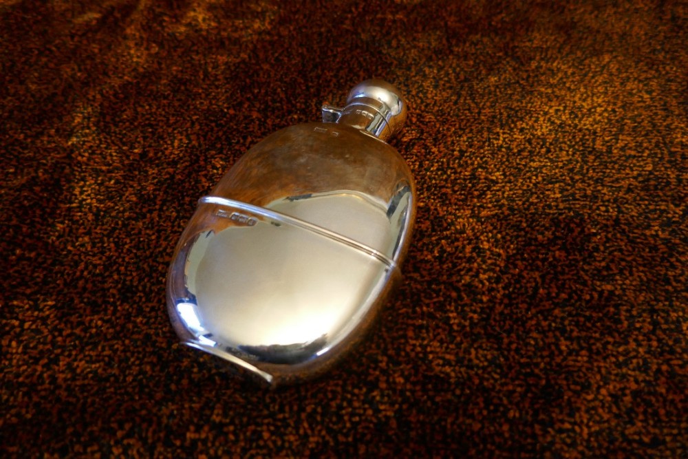 A Solid Silver Hall Marked Hip or Pocket Flask and Cup Date 1921