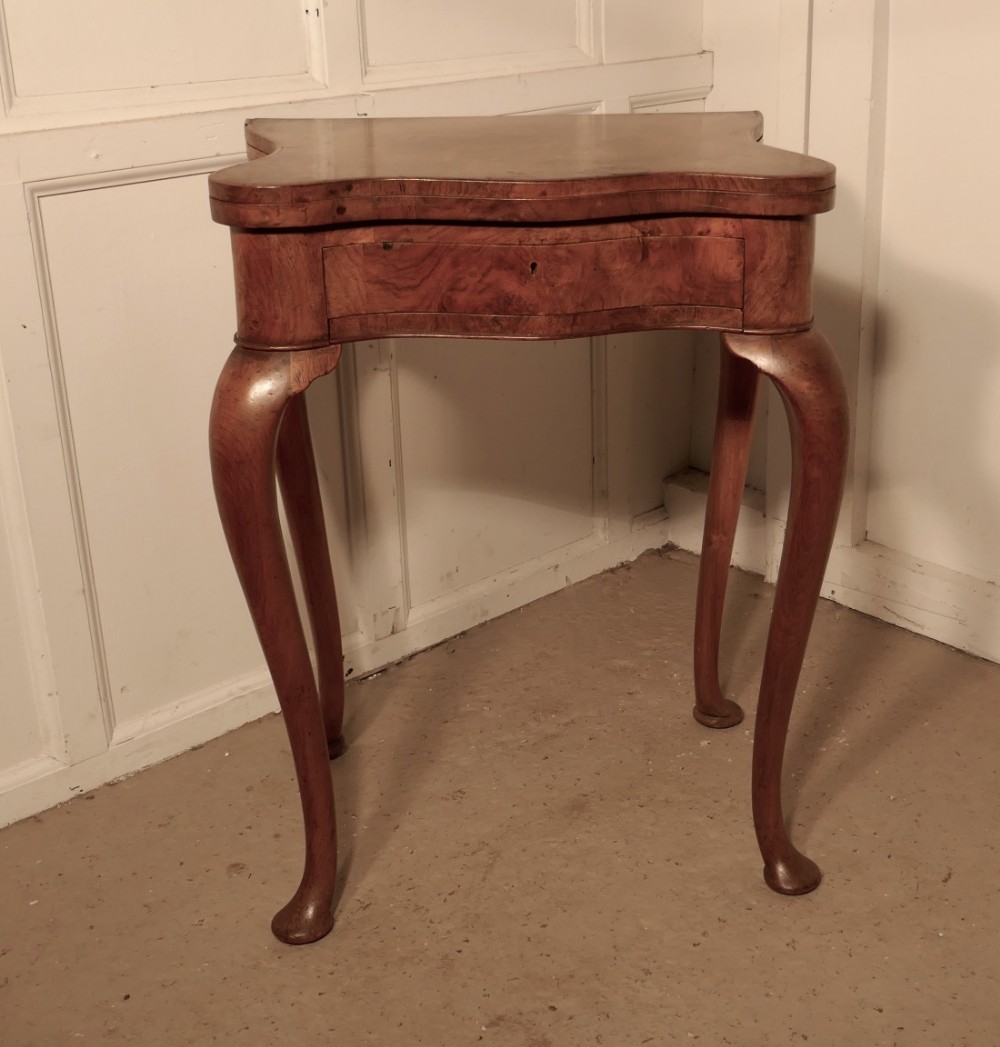 Queen Anne Style Inlaid Burr Walnut, Games Table, Chess and Backgammon