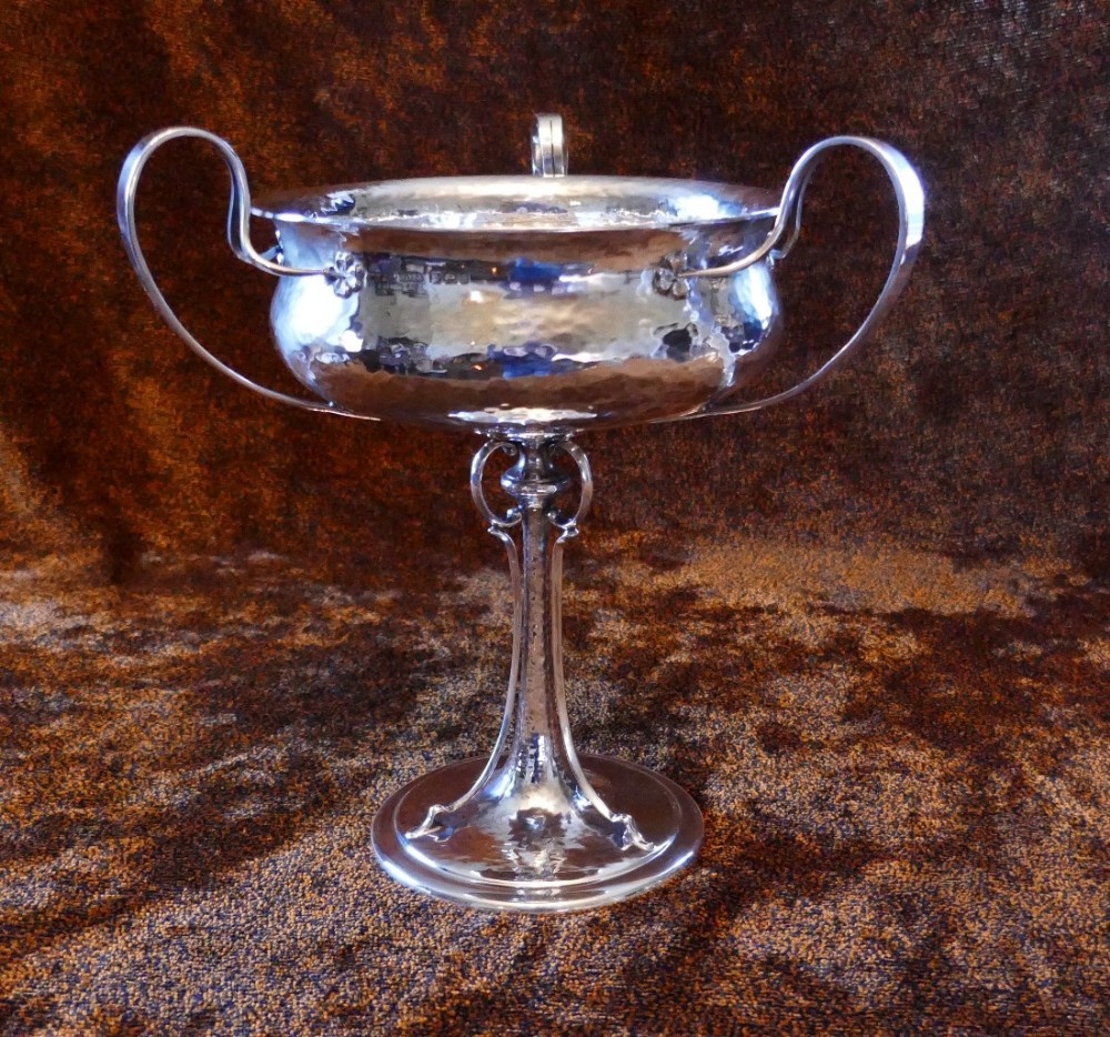 Arts and Crafts Centre Piece Bowl, beaten silver by James Dixon & Sons