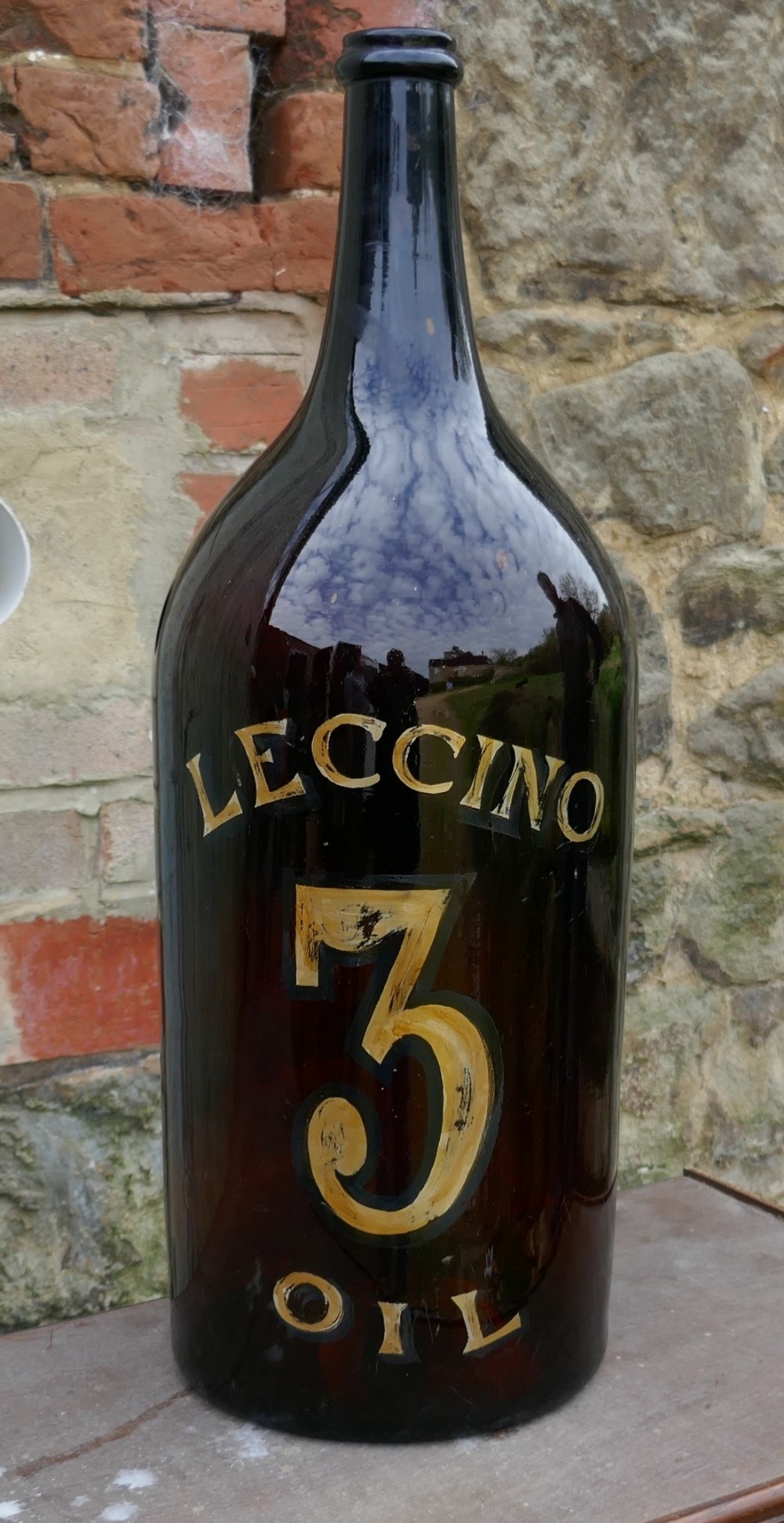 Giant 19th Century Italian Olive Oil Bottle with Gold Number and Lable