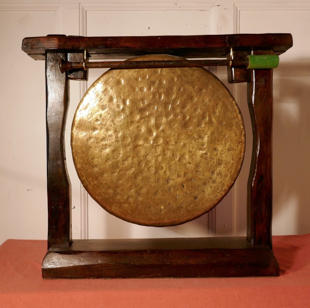 Rustic Dark Wood and Brass Table Gong